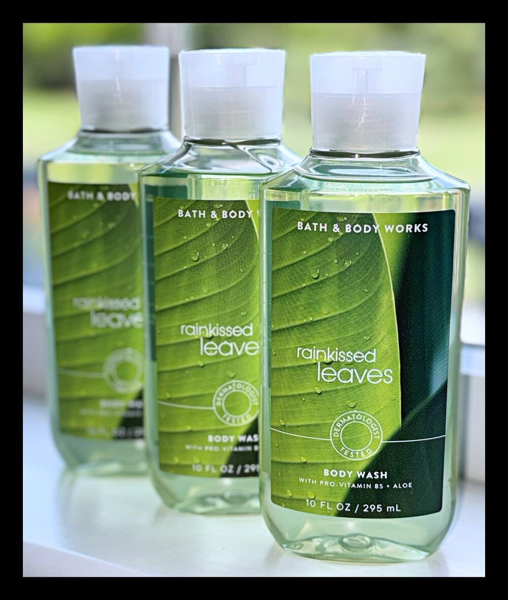 Bath & Body Works Rainkissed Leaves 10oz Shower Gel Body Wash with Aloe B5 x3